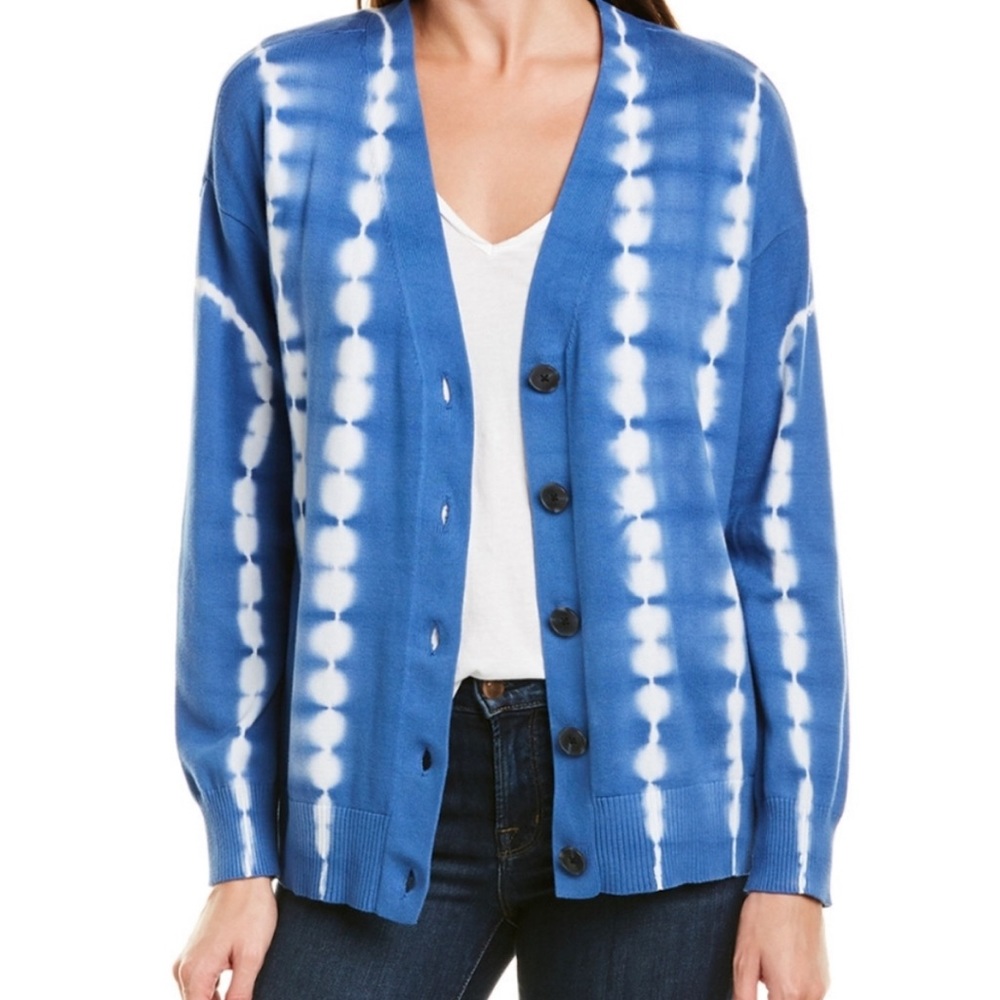 Vince Camuto • Sky Blue & White Tie Dyed V Neck Button Front Cardigan Size Large